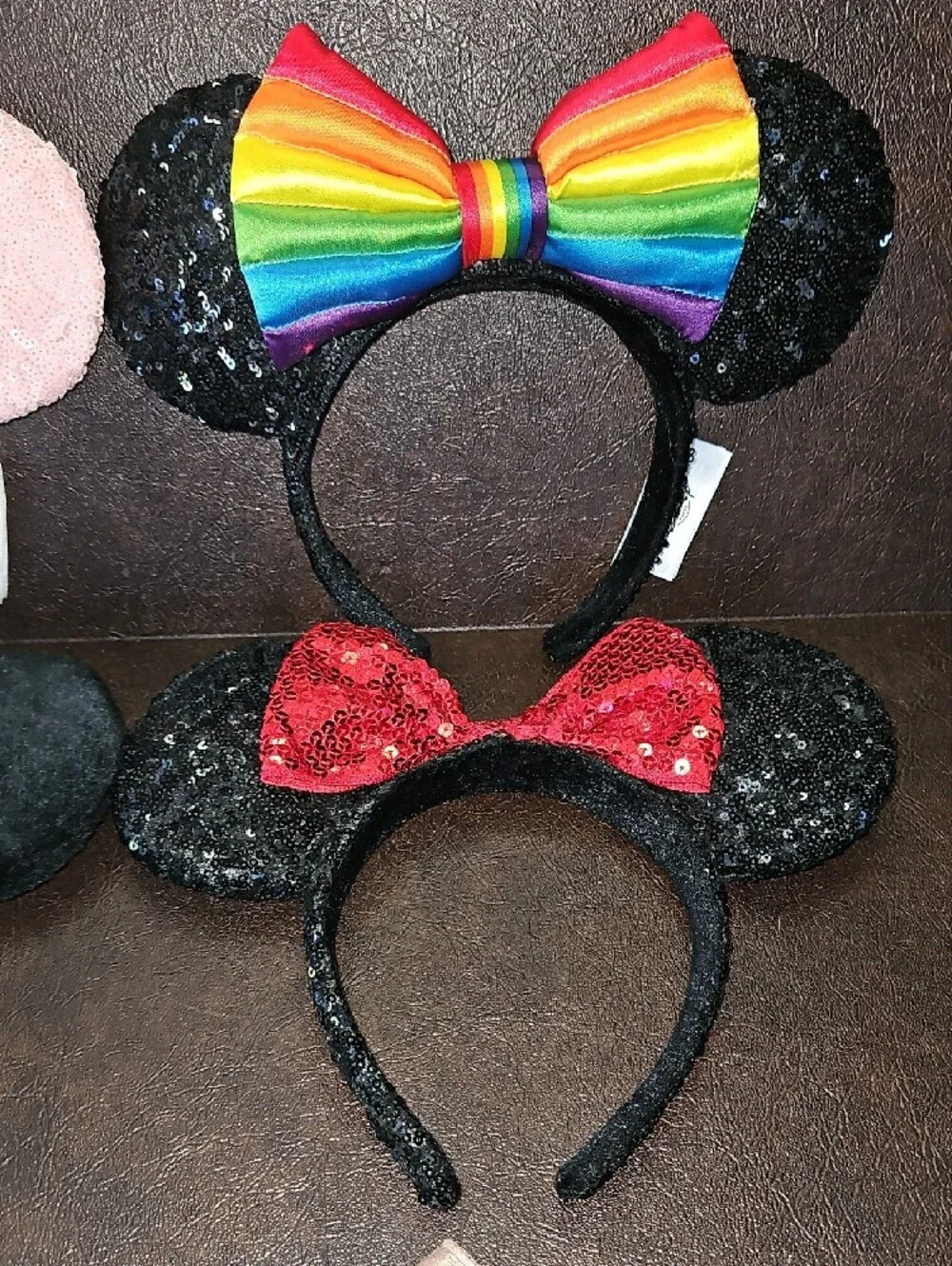 5 Disney Sequin Minnie Ears Headbands in Pink, Black, Red, Rose Gold & Rainbow
